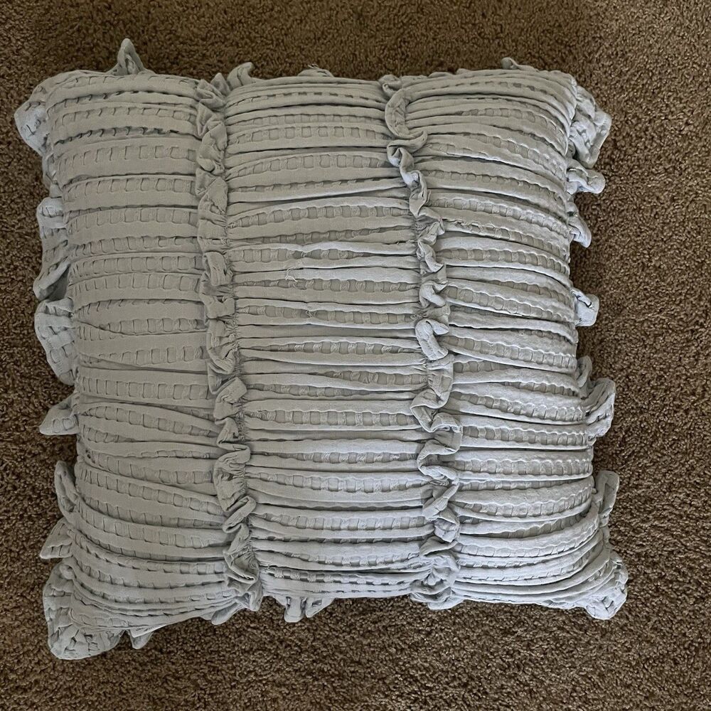 SHABBY CHIC Blue Wafflle Ruffle Rachel Ashwell Farmhouse Cottage Throw Pillow